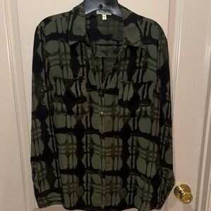 Express portofino women’s Black and Olive Casual Button Down Shirt